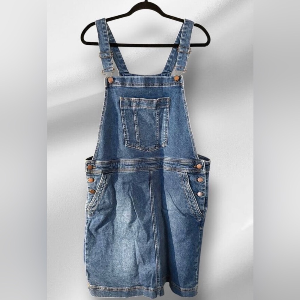 Boden Denim Bib Jumper Pinafore Dress Womans 14 Mini Skirt Boho Country Western